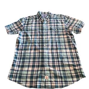 Izod‎ Shirt MENS MEDIUM Seaside Poplin Blue Plaid Lightweight Button-Down Casual